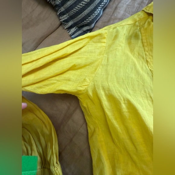 Zara Yellow 100% Ramie Tie Waist Cropped Blouse with ruffled long sleeve - Picture 11 of 12